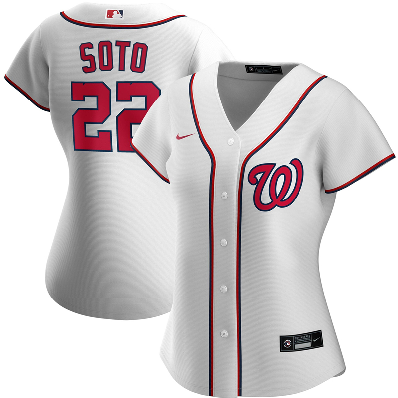 Women Washington Nationals 22 Juan Soto Nike White Home 2020 Replica Player Jersey